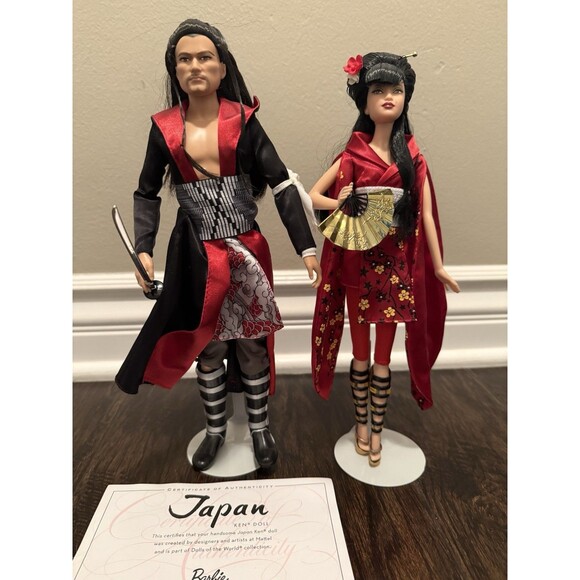 ❌2010 Lot JAPAN DOLLS OF THE WORLD Barbie & Samurai Ken❌Collectors Set❌w/stands❌ - Picture 3 of 10